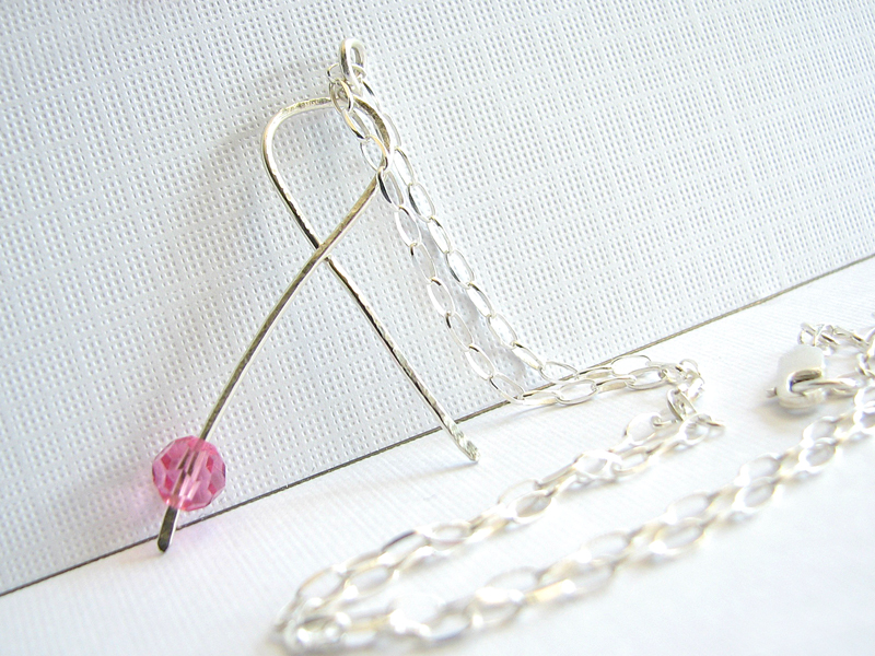 Breast Cancer Awareness Sterling Silver Handmade Ribbon Pendant