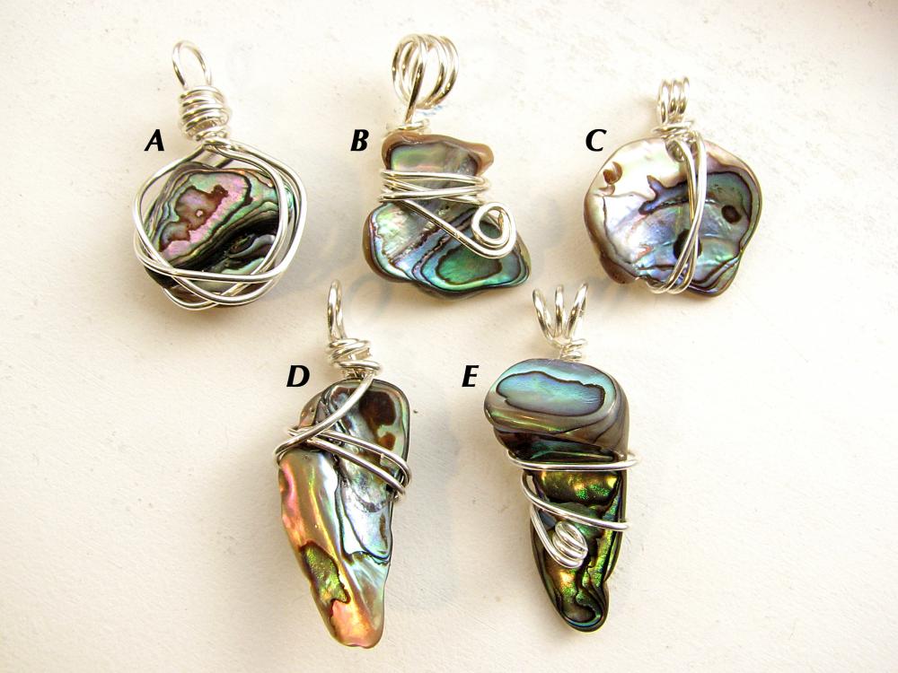 Paua Shell Necklace - Abalone Pendant, Sterling Silver Wire Wrapped ...